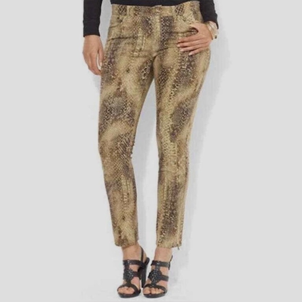 Plus Size Lauren Ralph Lauren Women’s Tan Snake Print Pants with Ankle Zipper